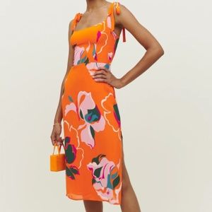 Reformation Orange Floral Bessie Dress Size 8 NWT